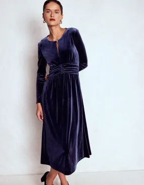 Tilda Velvet Midi Dress-Navy Classic Fit