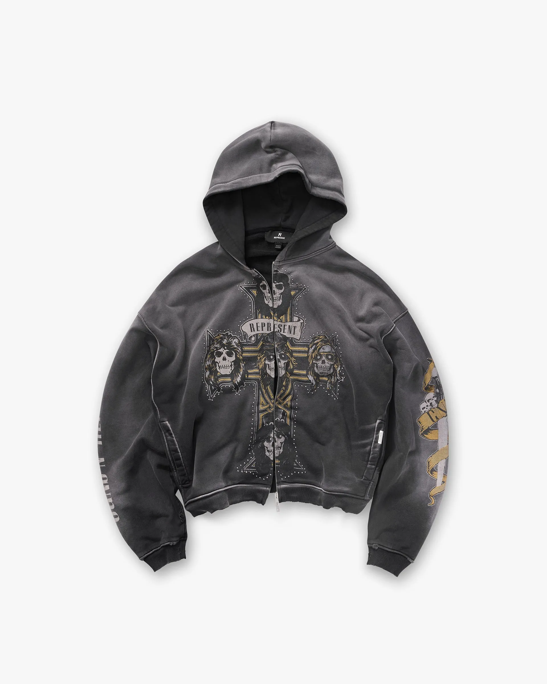 Daily Fit product loop stability Represent X Guns N' Roses Cross Zip Through Hoodie - Stained Black