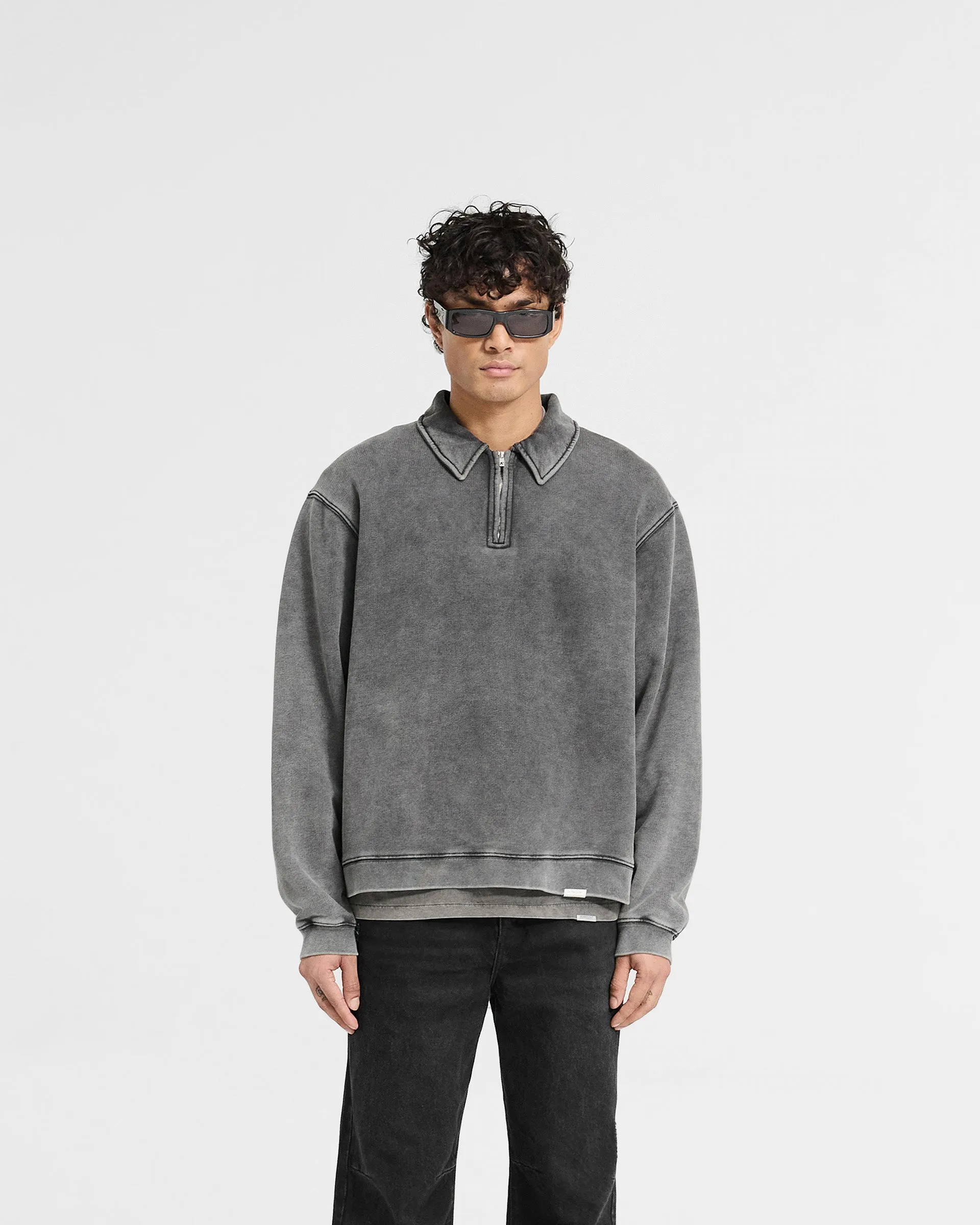 Initial Boxy Quarter Zip - Vintage Grey Graphic Art