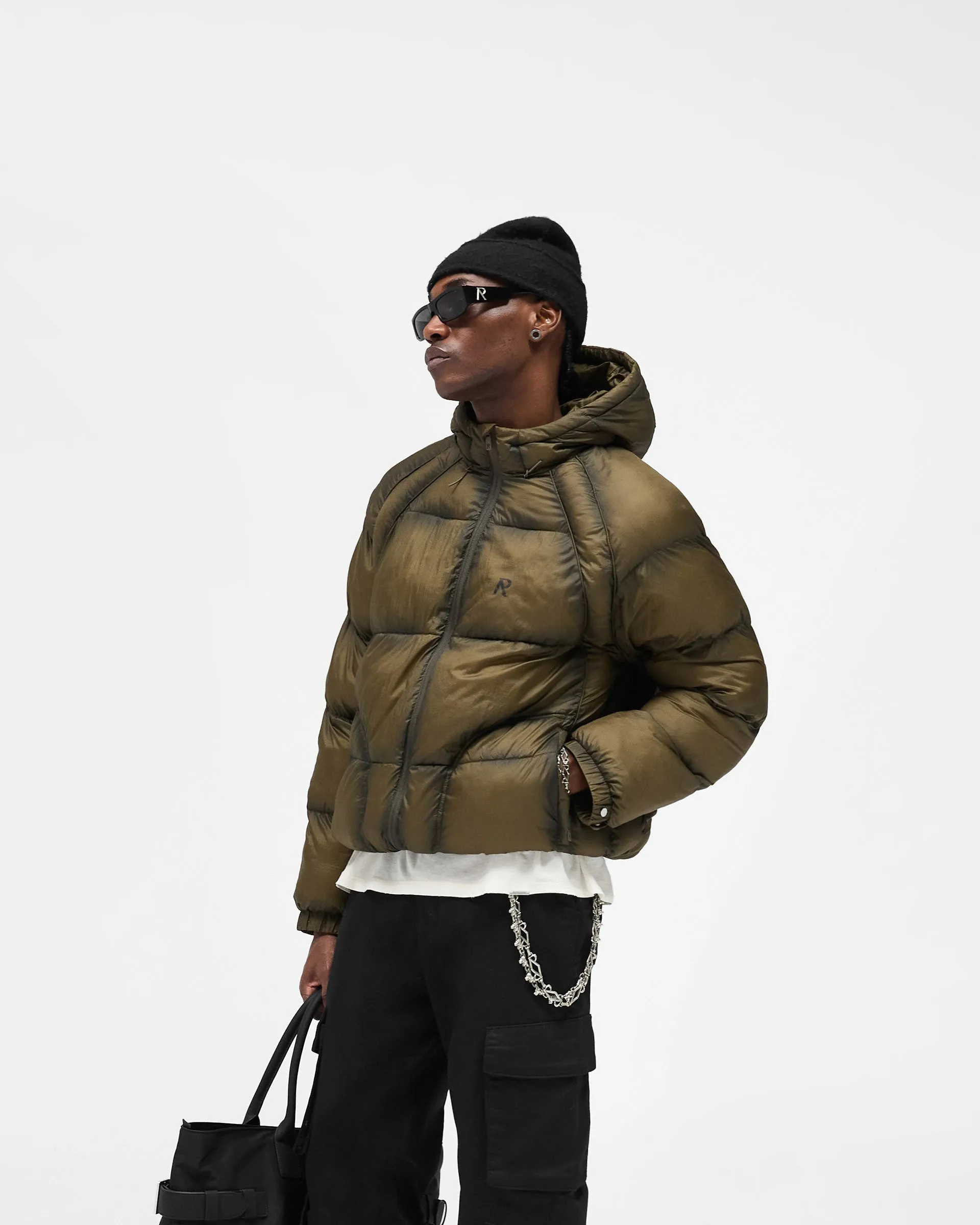 Translucent Hooded Puffer - Dark Olive Bold Statement