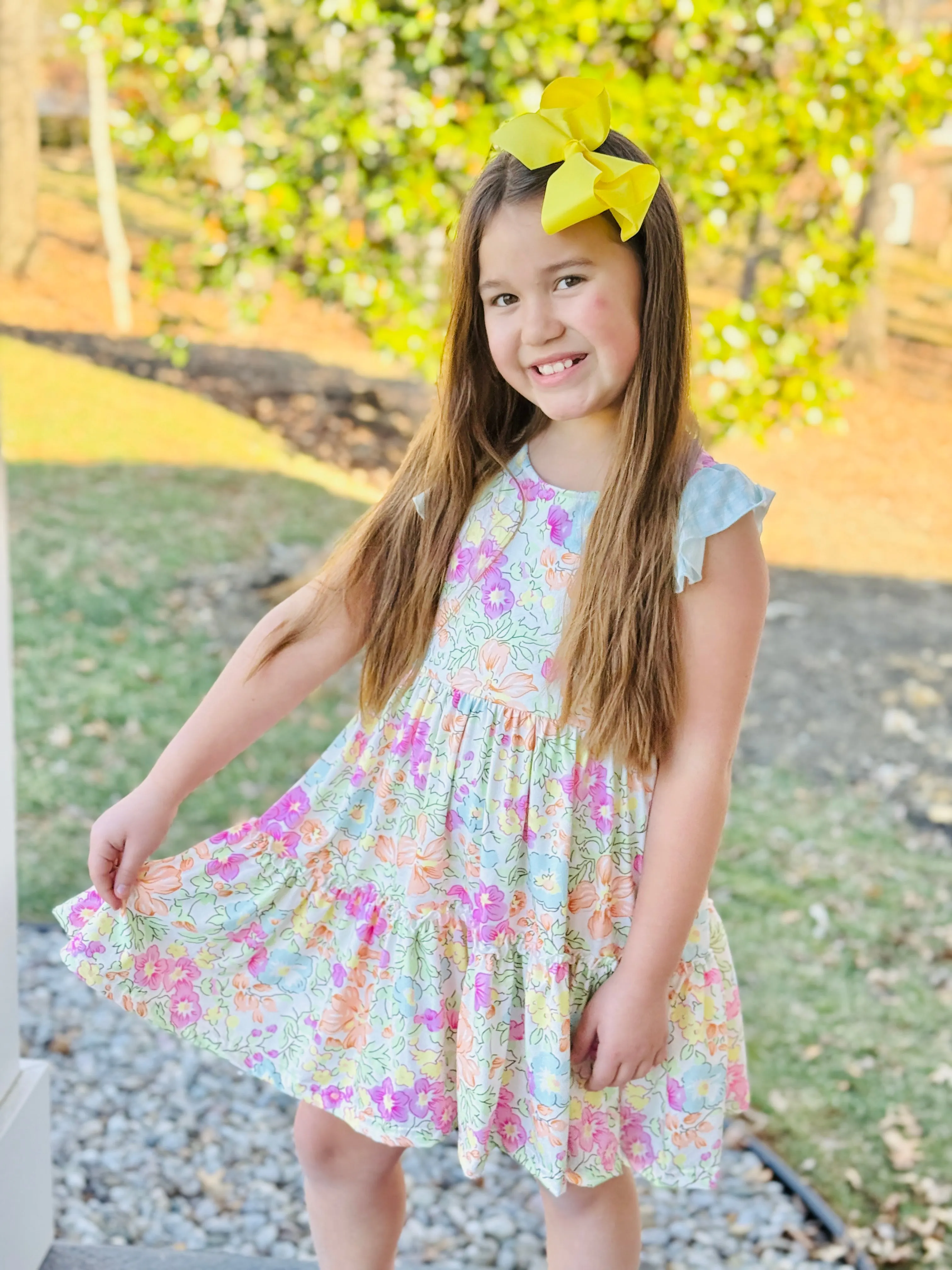 Summer Muted Florals Tiered Twirl Dress Versatile Layer Autumn Look