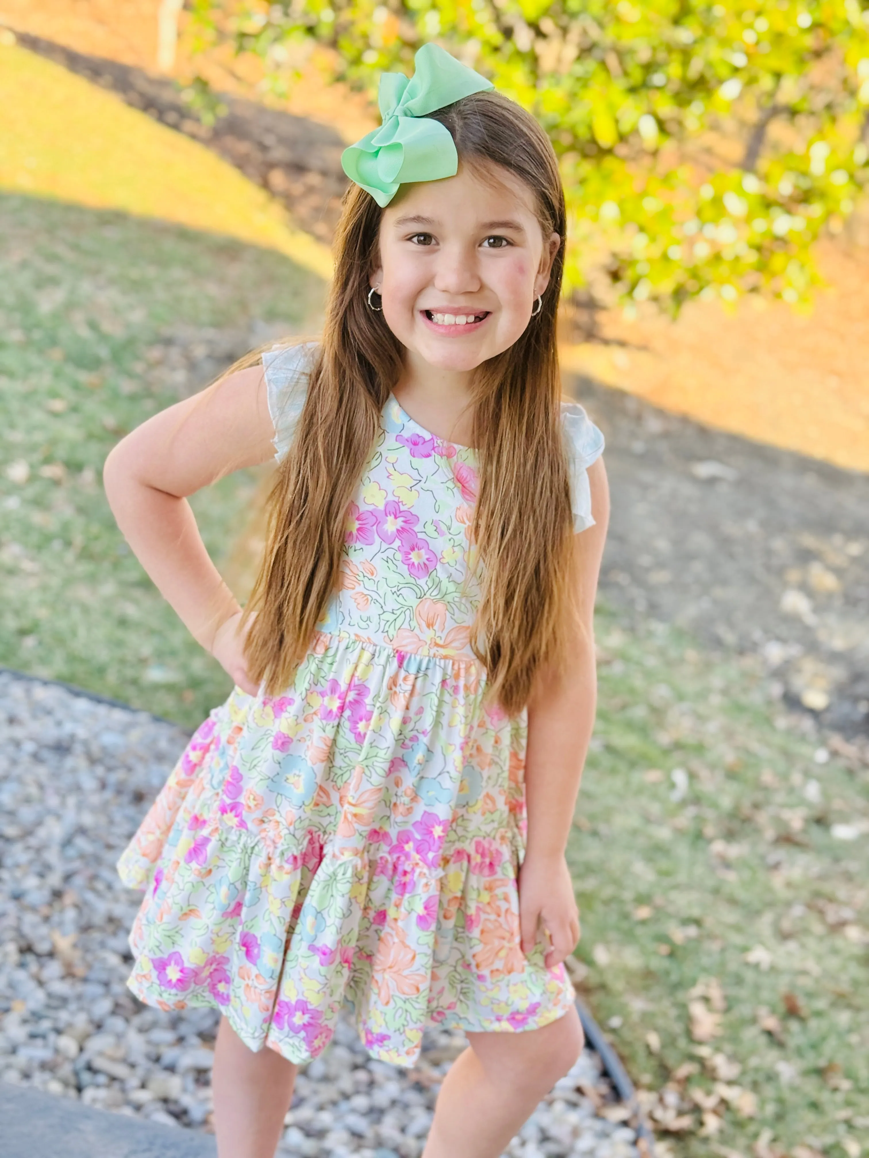 Front-Slit Summer Muted Florals Tiered Twirl Dress