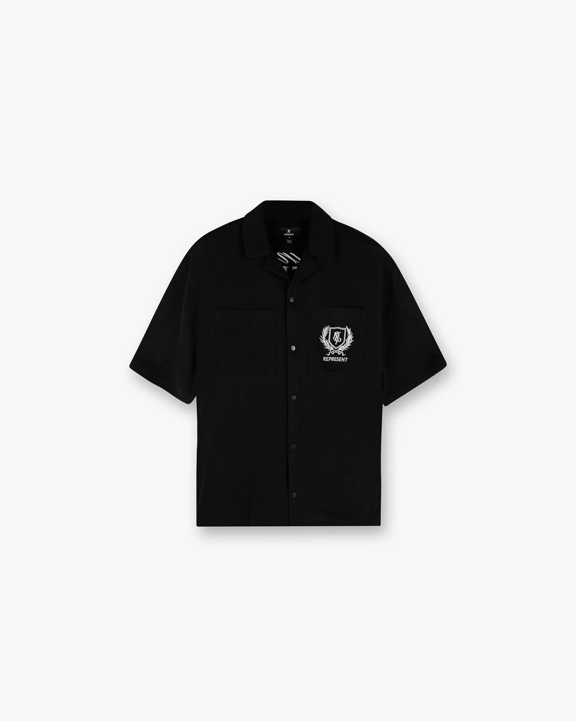 Multi Functional Pockets Contemporary Style Represent Crest Shirt - Jet Black