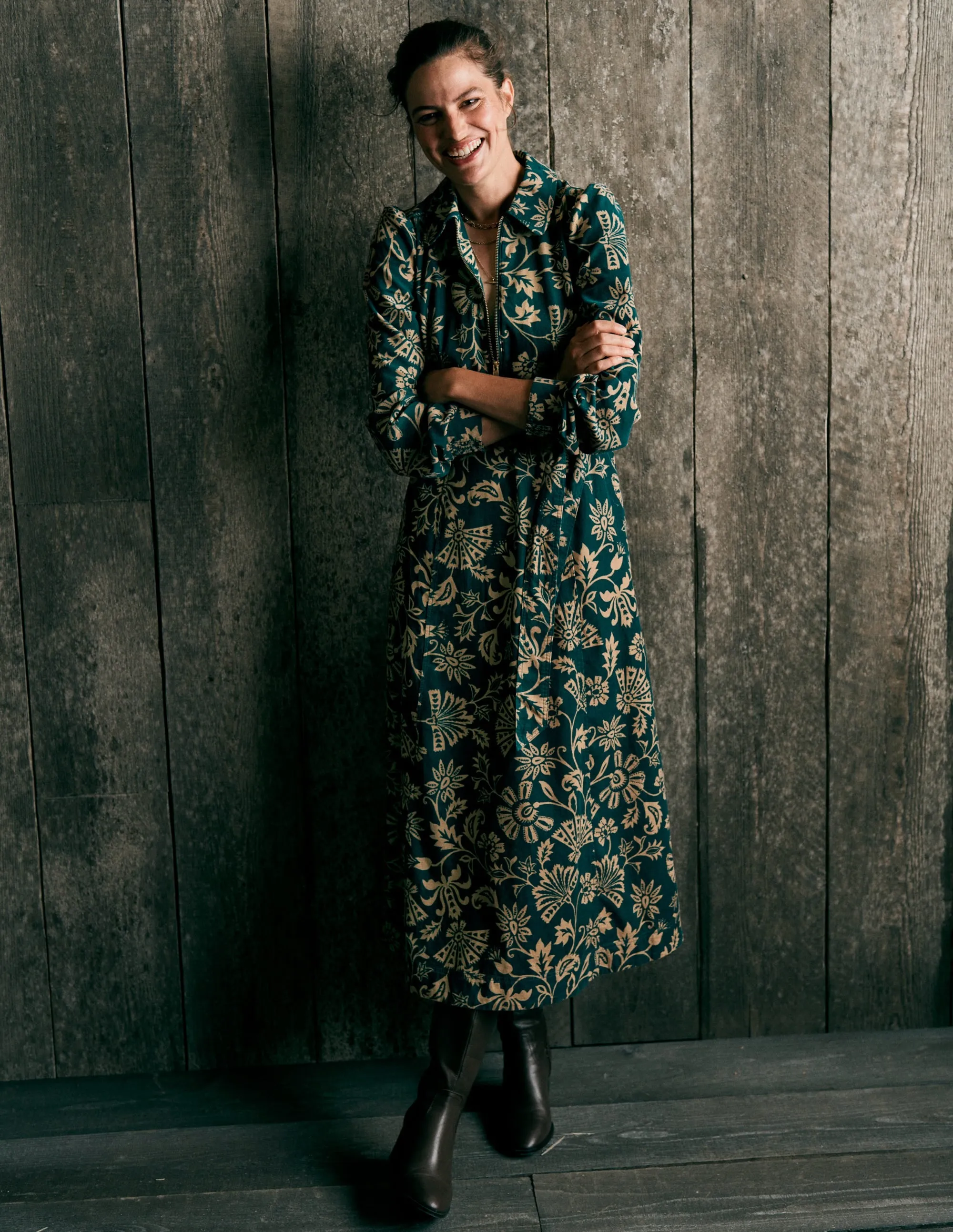 Sporty Look Silky texture Adelaide Zip Cord Midi Dress-Emerald Night, Elaborate Vine