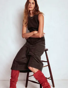 Cozy Fit Ula Box Pleat Cord Midi Dress-Espresso