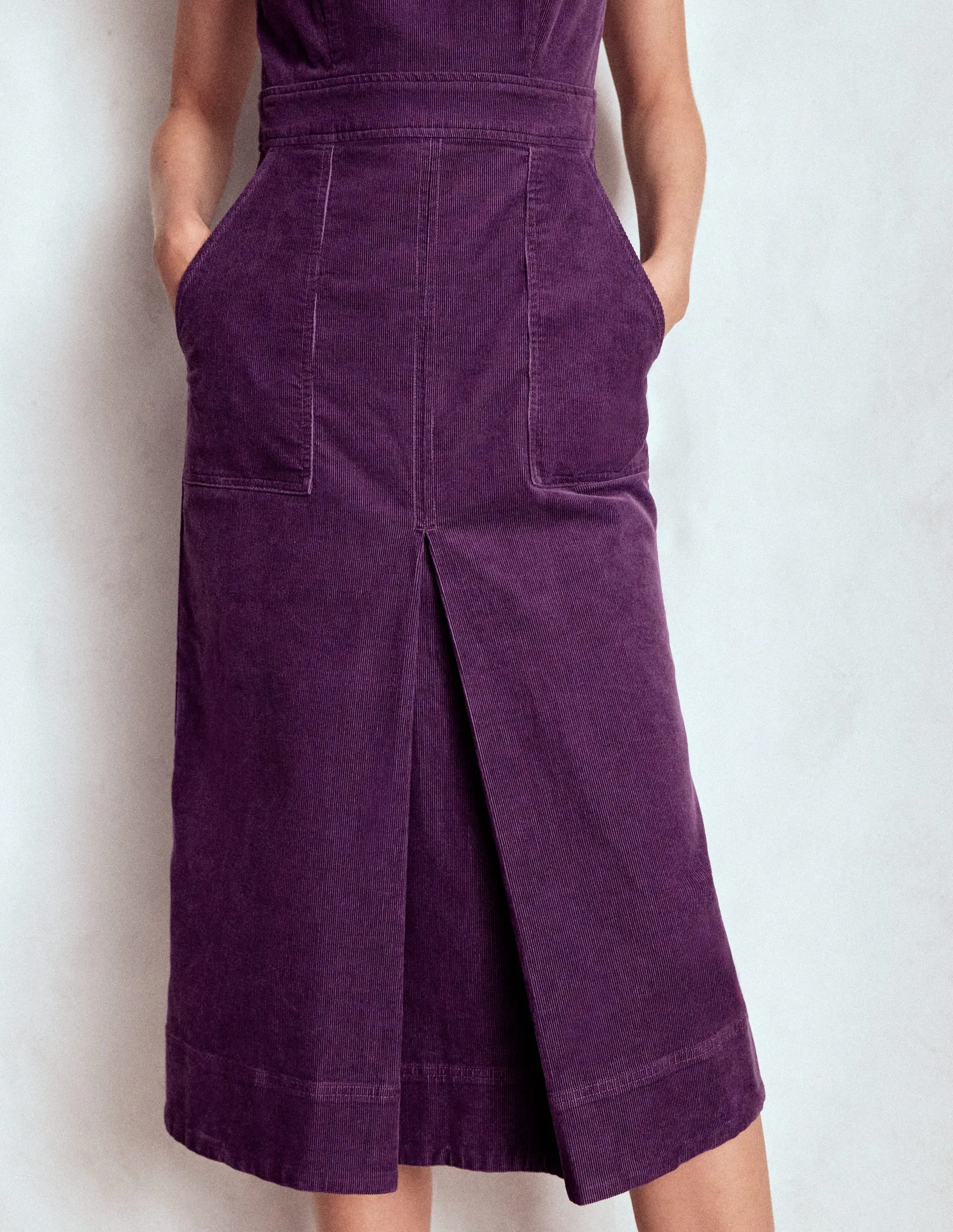 MoldResistantTexture Ula Box Pleat Cord Midi Dress-Viola Purple