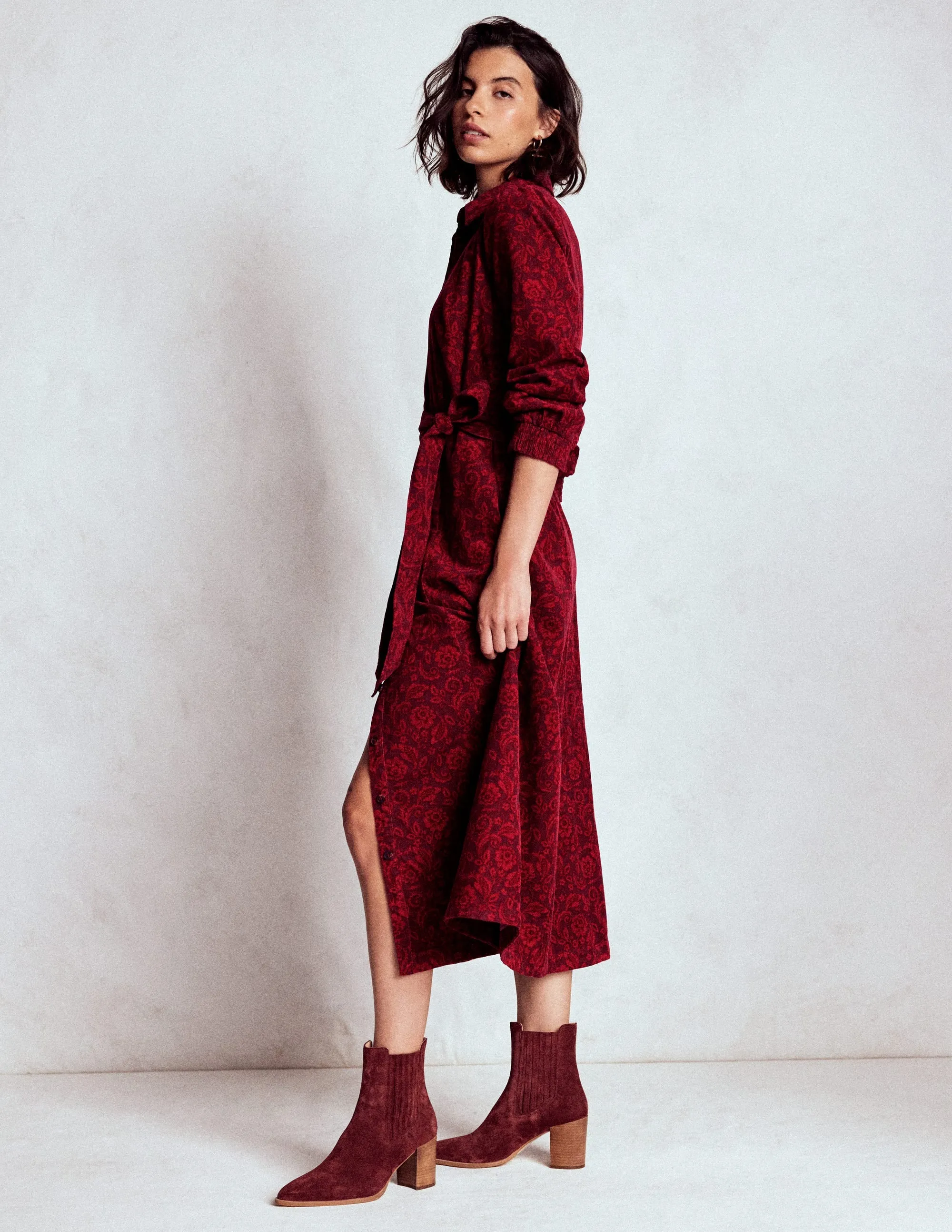 Clara Cord Midi Dress-Red Liquorice, Ornate Flora Vibrant Movement