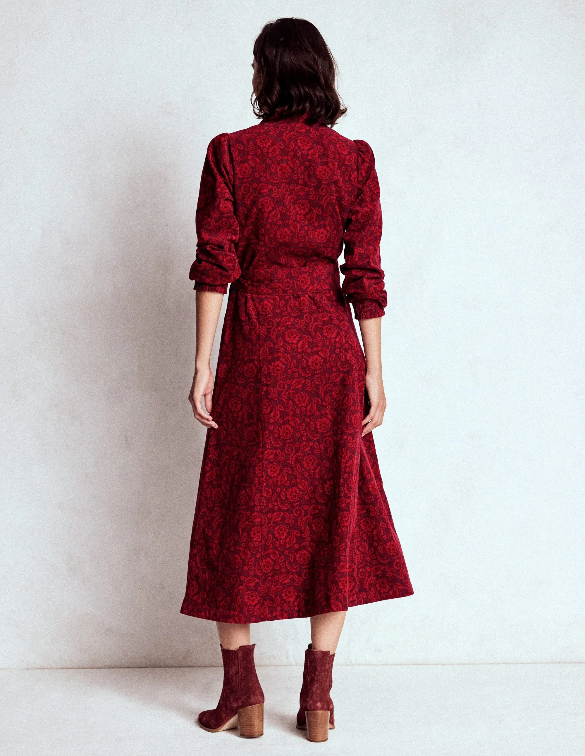 ConvertibleNeckline Clara Cord Midi Dress-Red Liquorice, Ornate Flora