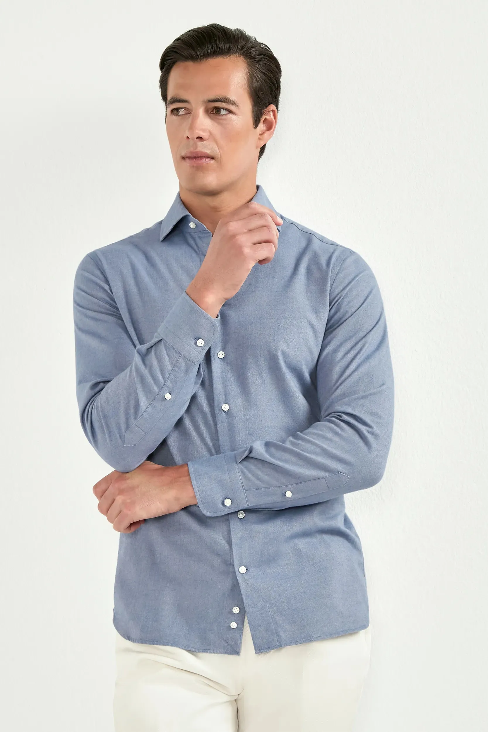 Avio brushed cotton shirt - Made In Italy Antibacterial Finish
