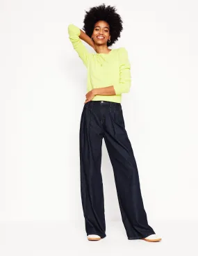 Classic Style Mid Rise Fluid Denim Trousers-Indigo Rinse