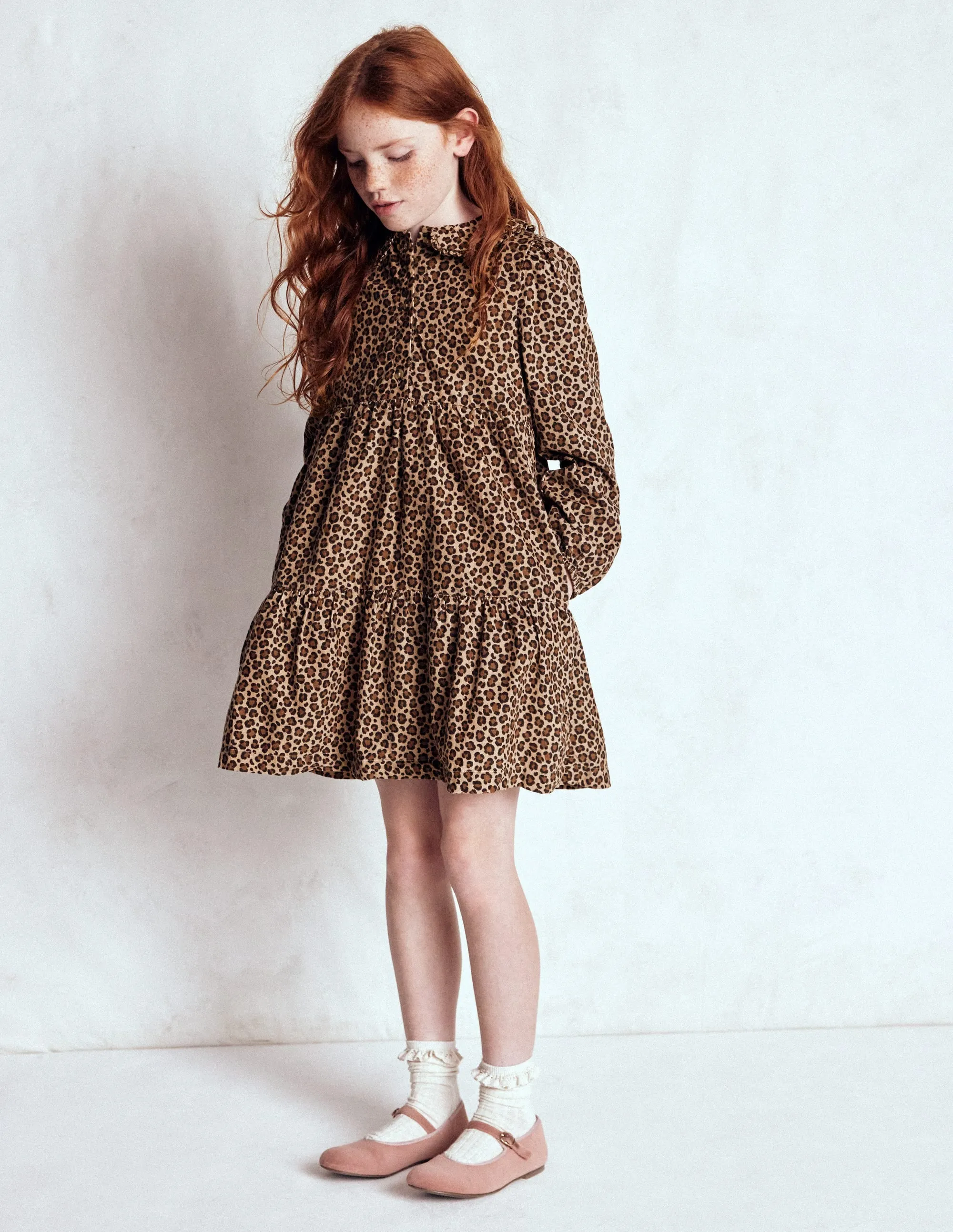 Minna Collared Woven Dress-Leopard Light Coral