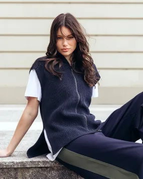 LongLastingDurability Brushed Interior Foxwood Zip Knit Vest Navy