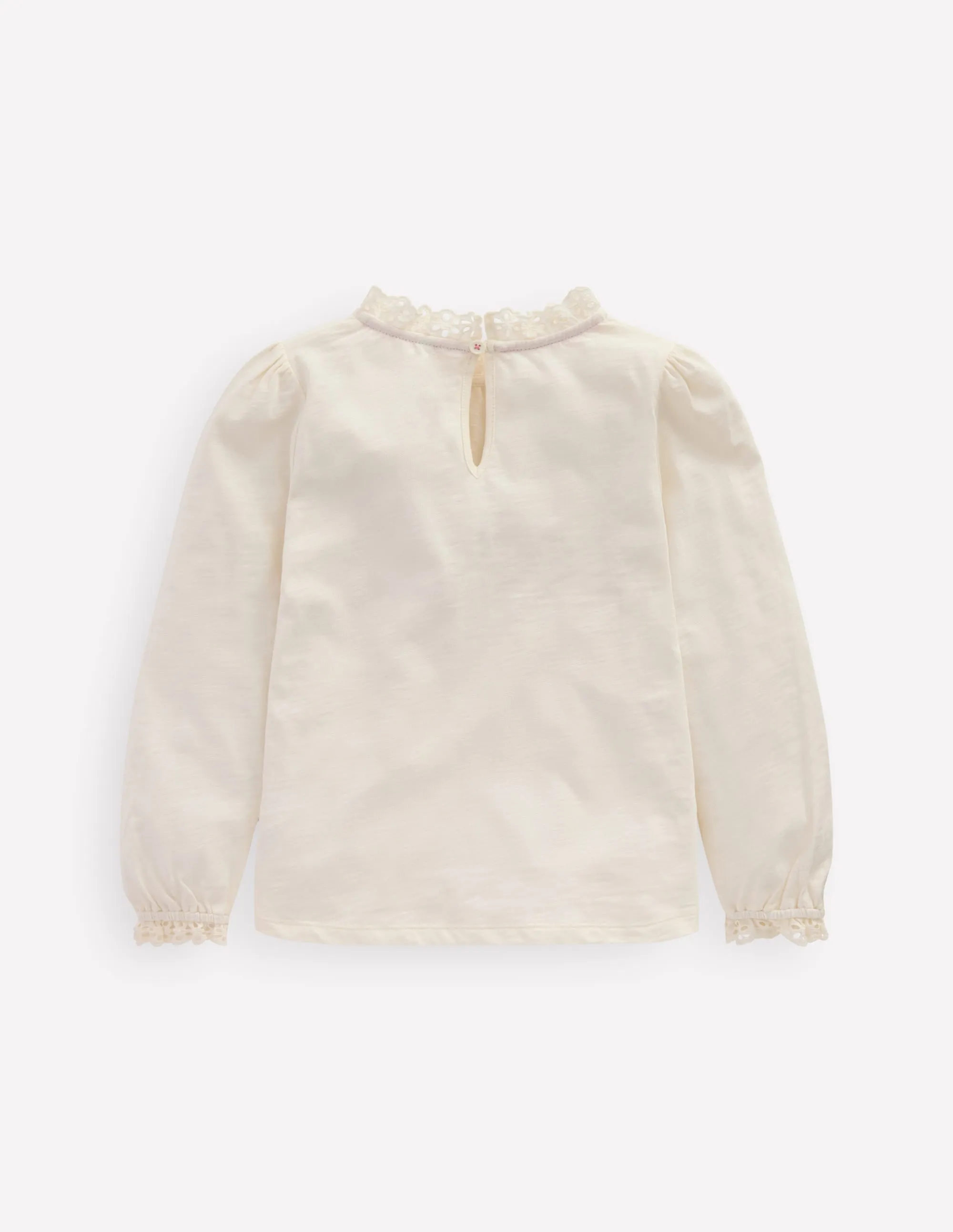 Tagless Comfort Broderie Trim Jersey Top-Soft Ivory