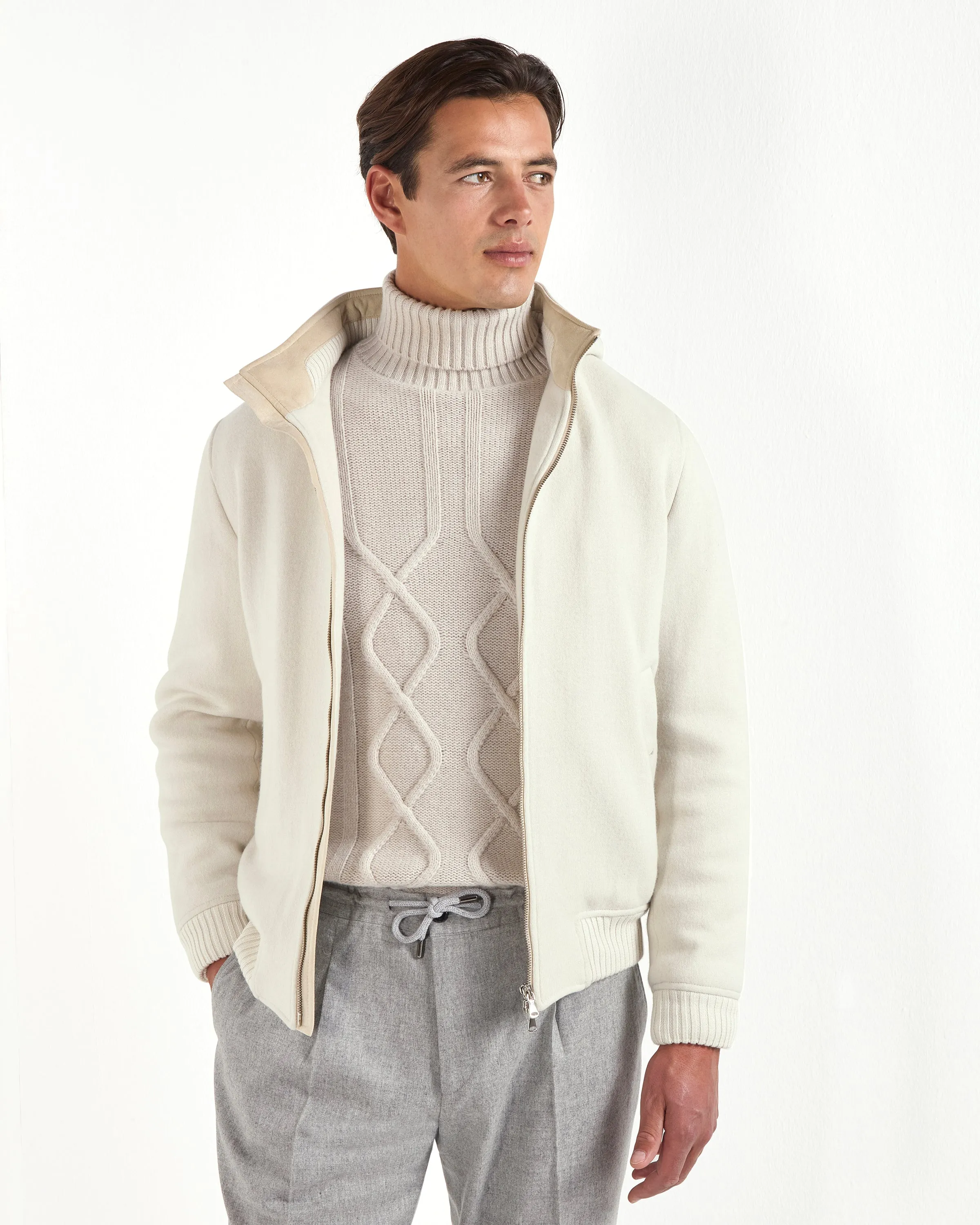 Natural Fiber Blend Beige jacquard patterned turtleneck ?C Made in Italy