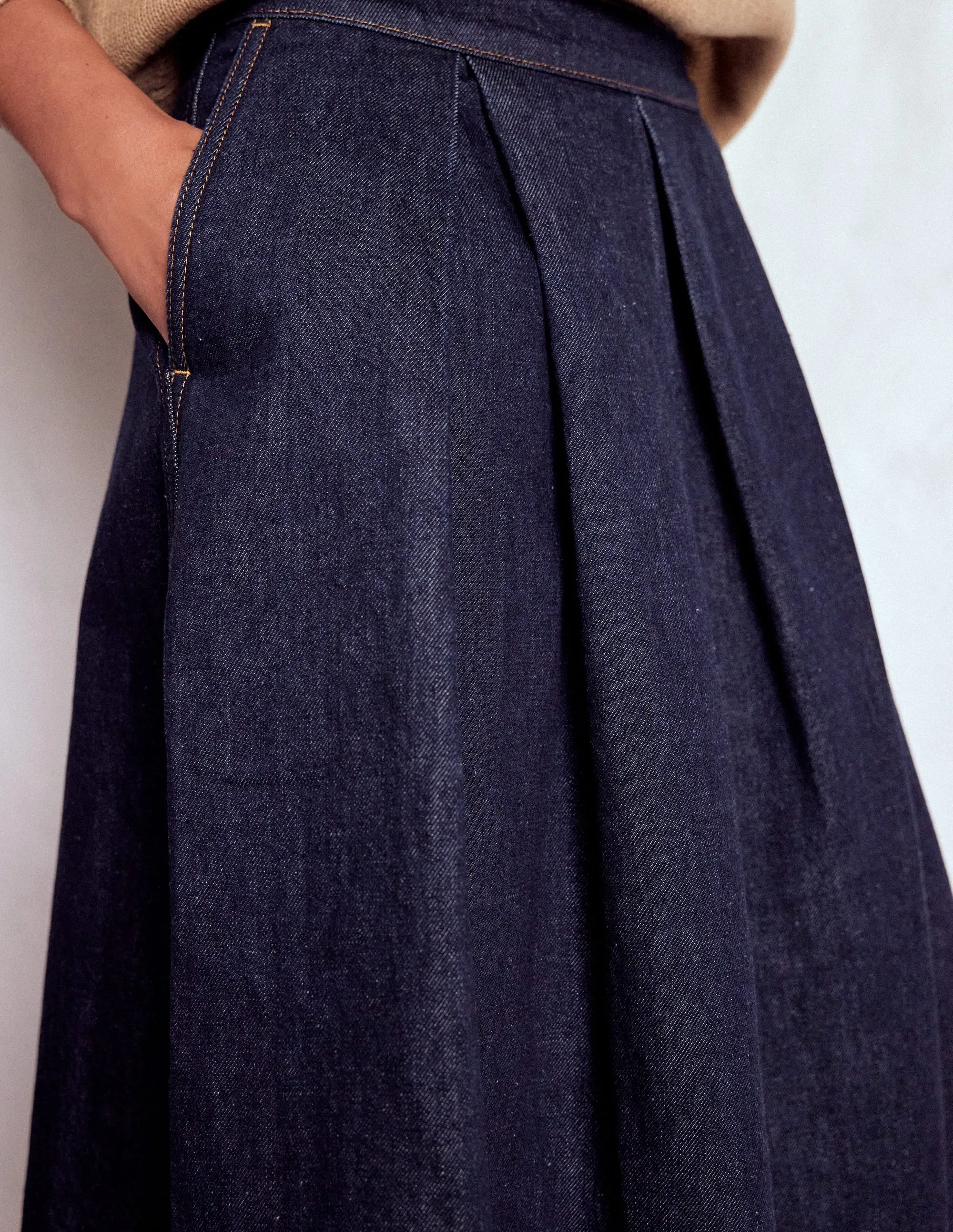 Verity Denim Midi Skirt-Indigo Flexible Waistband
