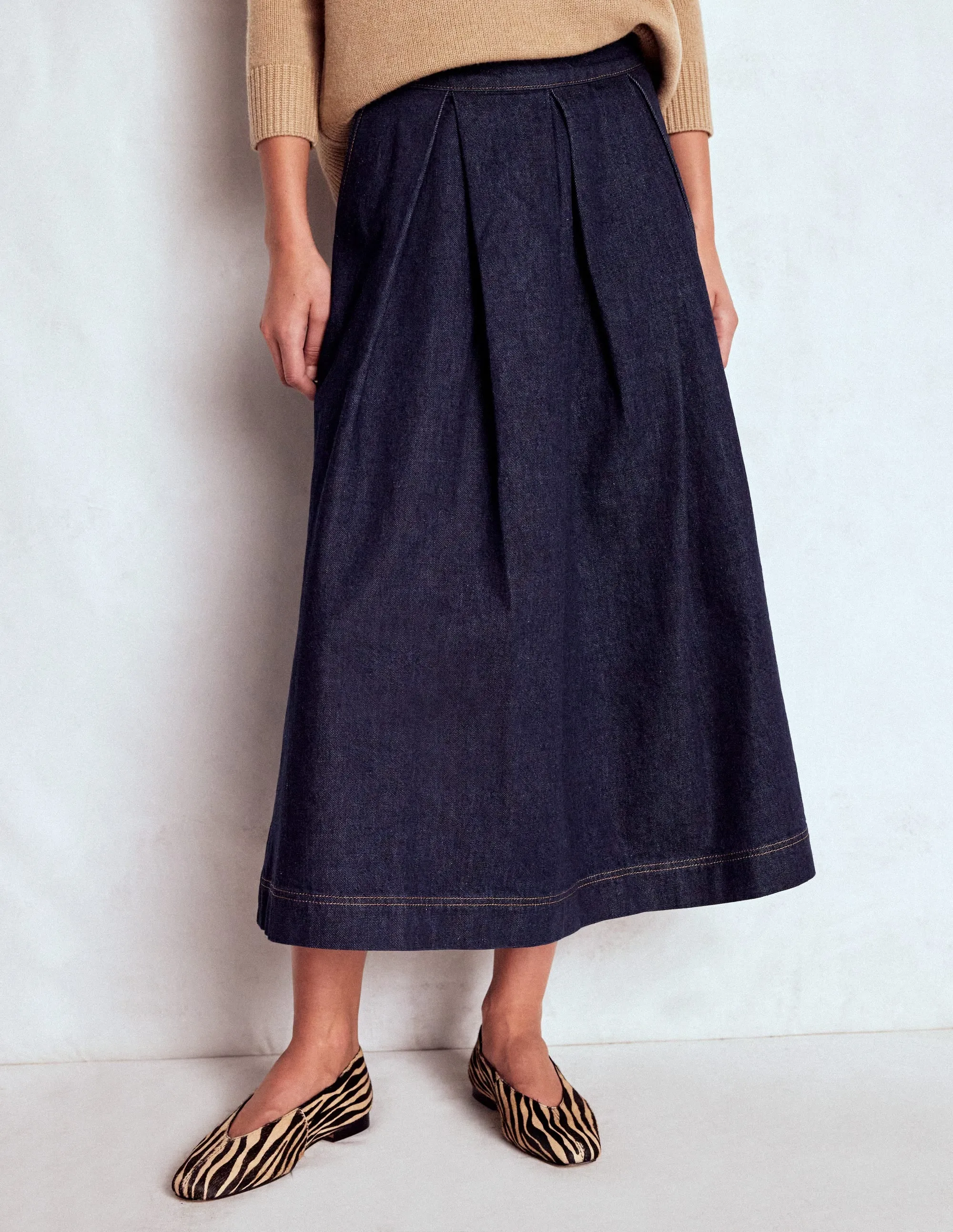 Fall Favorite Floor Length Verity Denim Midi Skirt-Indigo