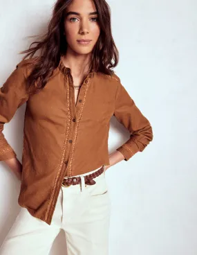 Victoria Cord Shirt-Ginger Effortless Comfort Stretchy Cloth