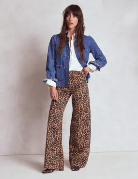 High Rise Wide Leg Jeans-Leopard Print Airy Touch Any Time Wear