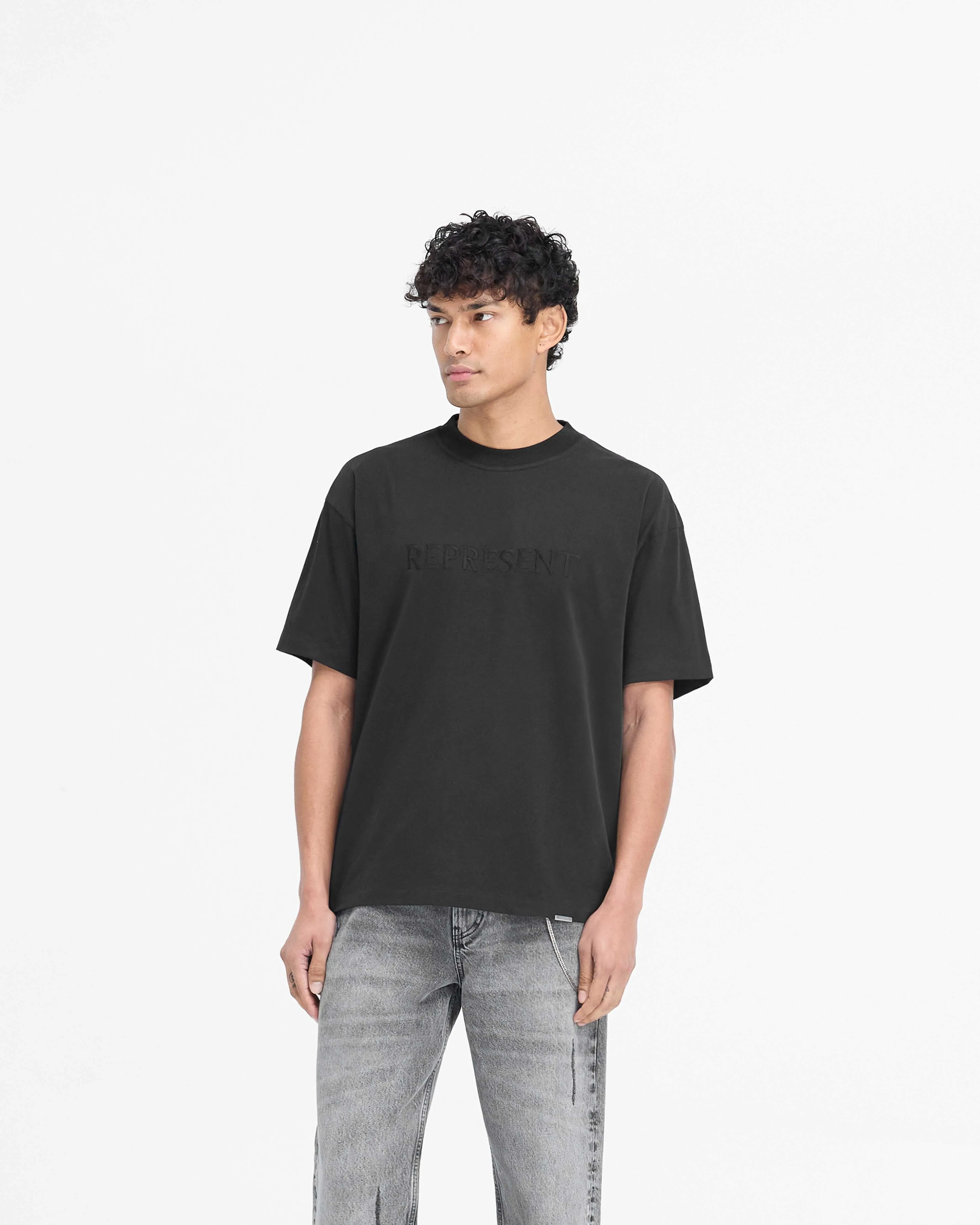 Serif Logo T-Shirt - Jet Black Textured Surface Double Stitched Hem