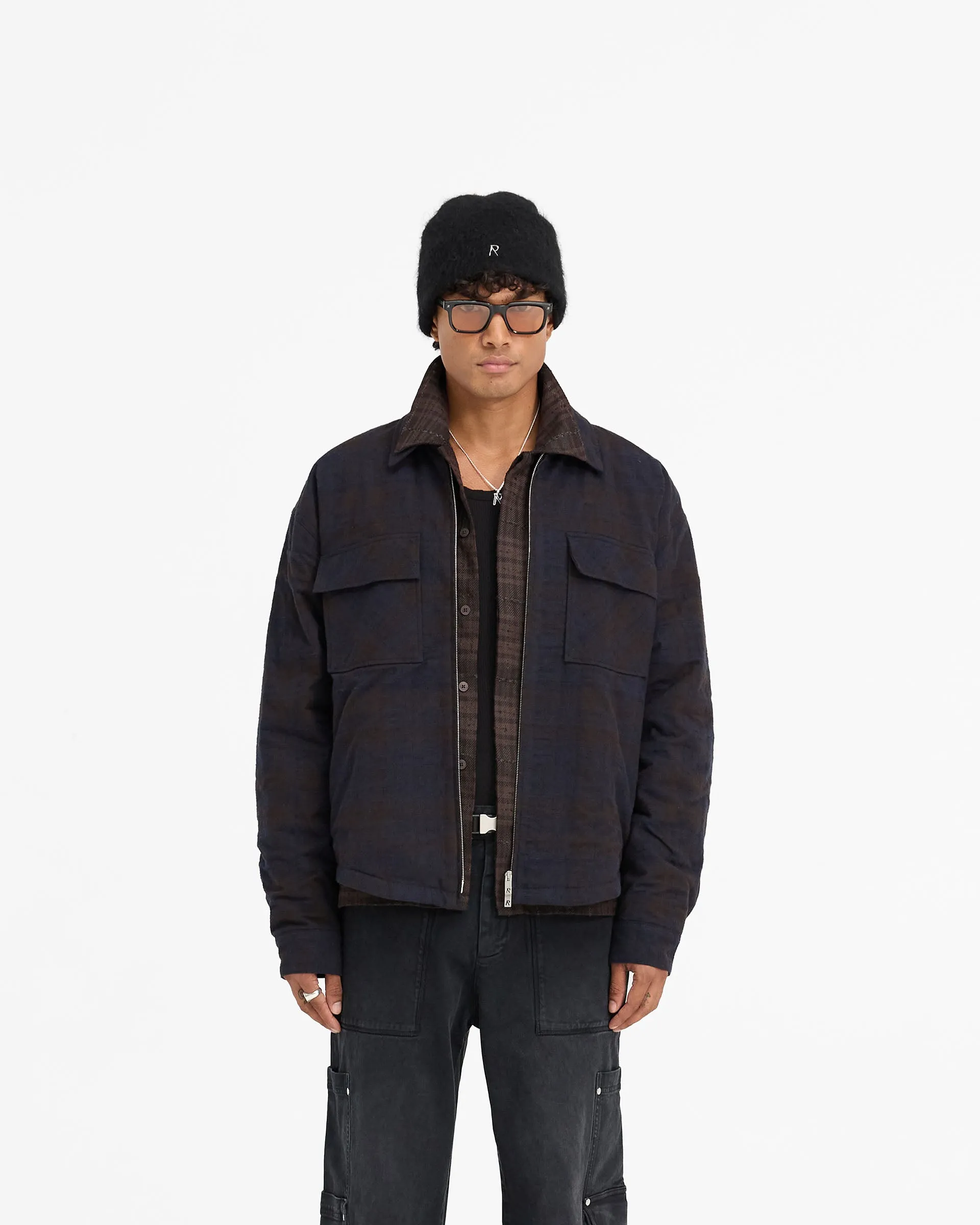 Sustainable fashion Budget Friendly Wadded Zip Overshirt - Midnight Navy
