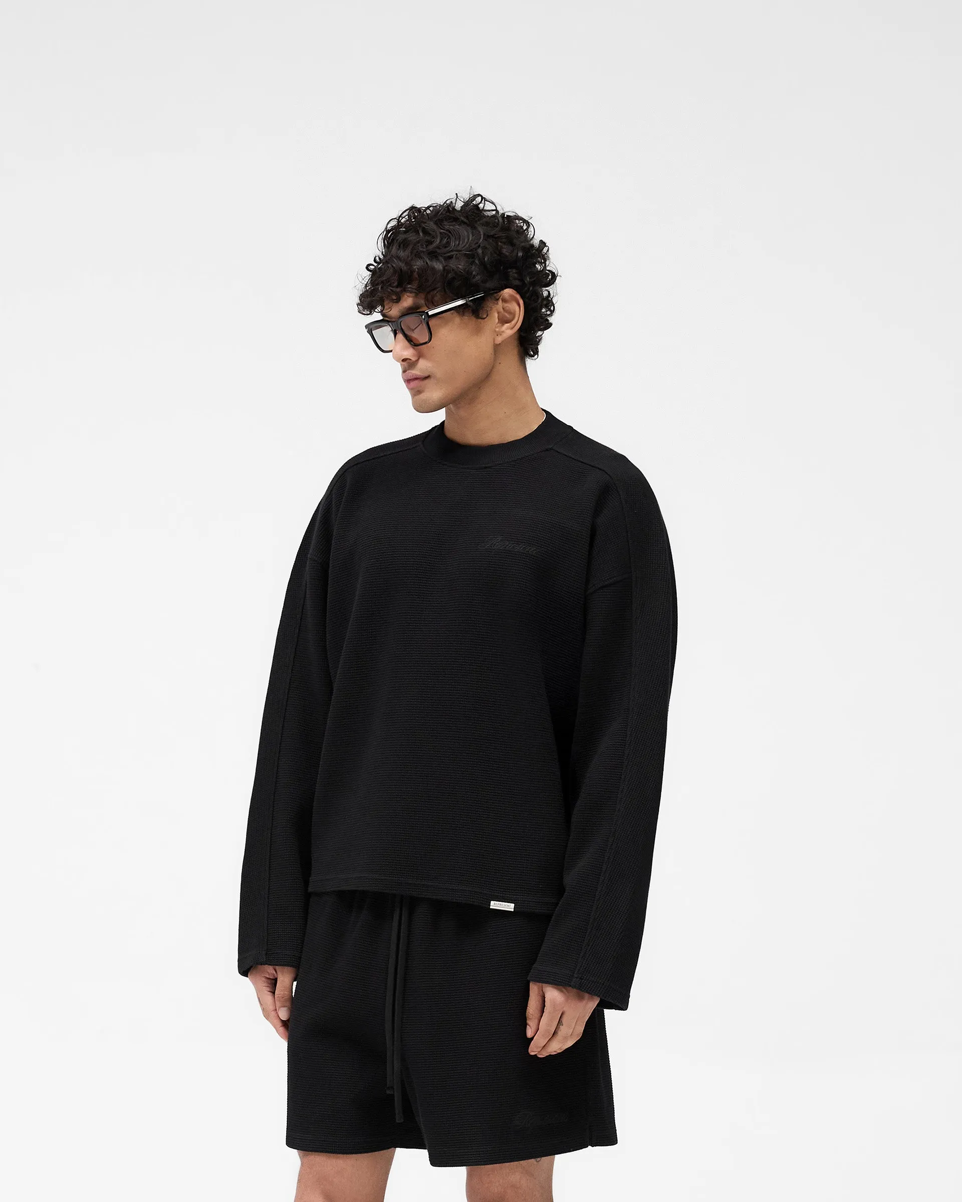 Waffle Long Sleeve T-Shirt - Black Travel Trend Look