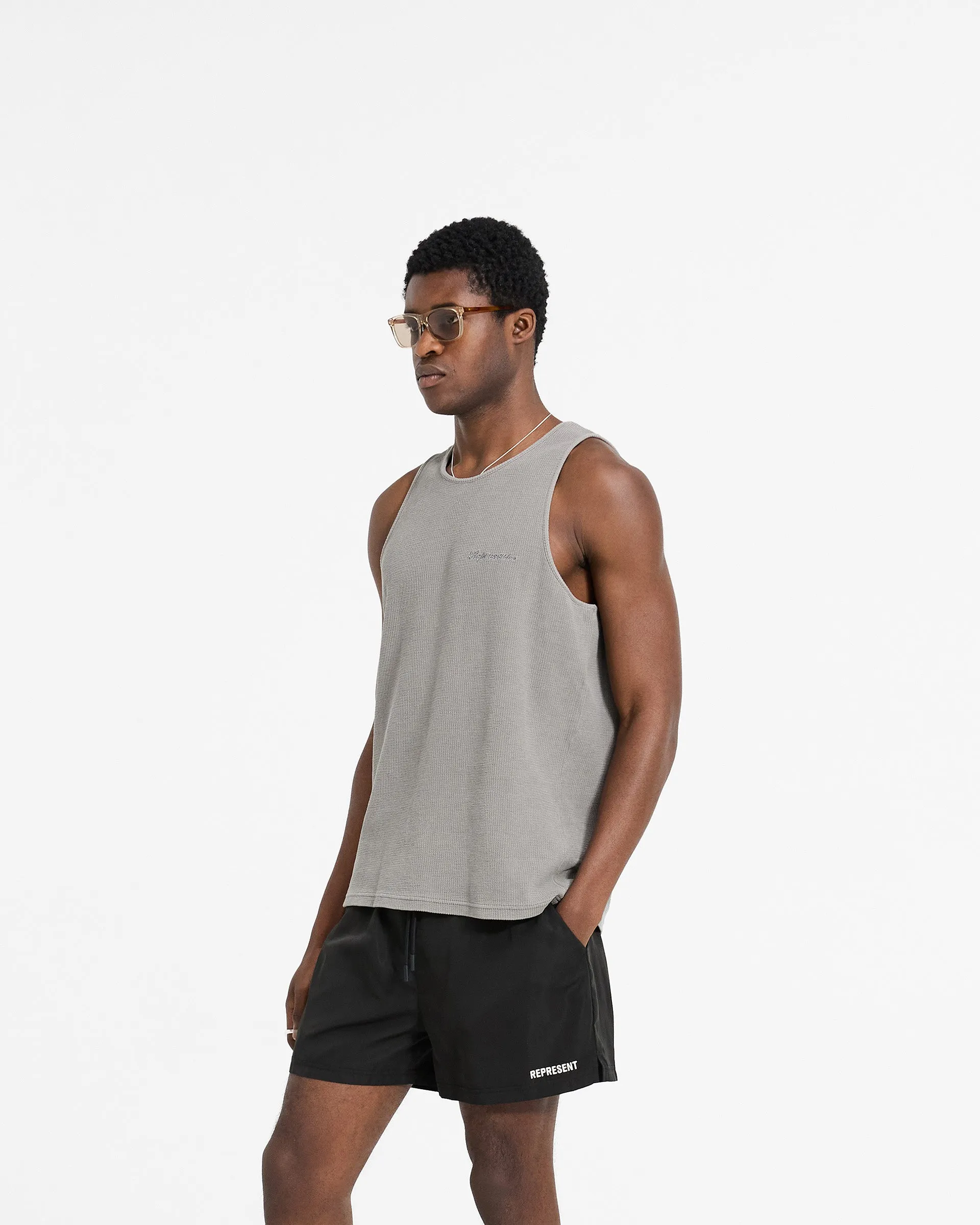 Minimalist Stitching vacation wear Waffle Vest - Ultimate Grey