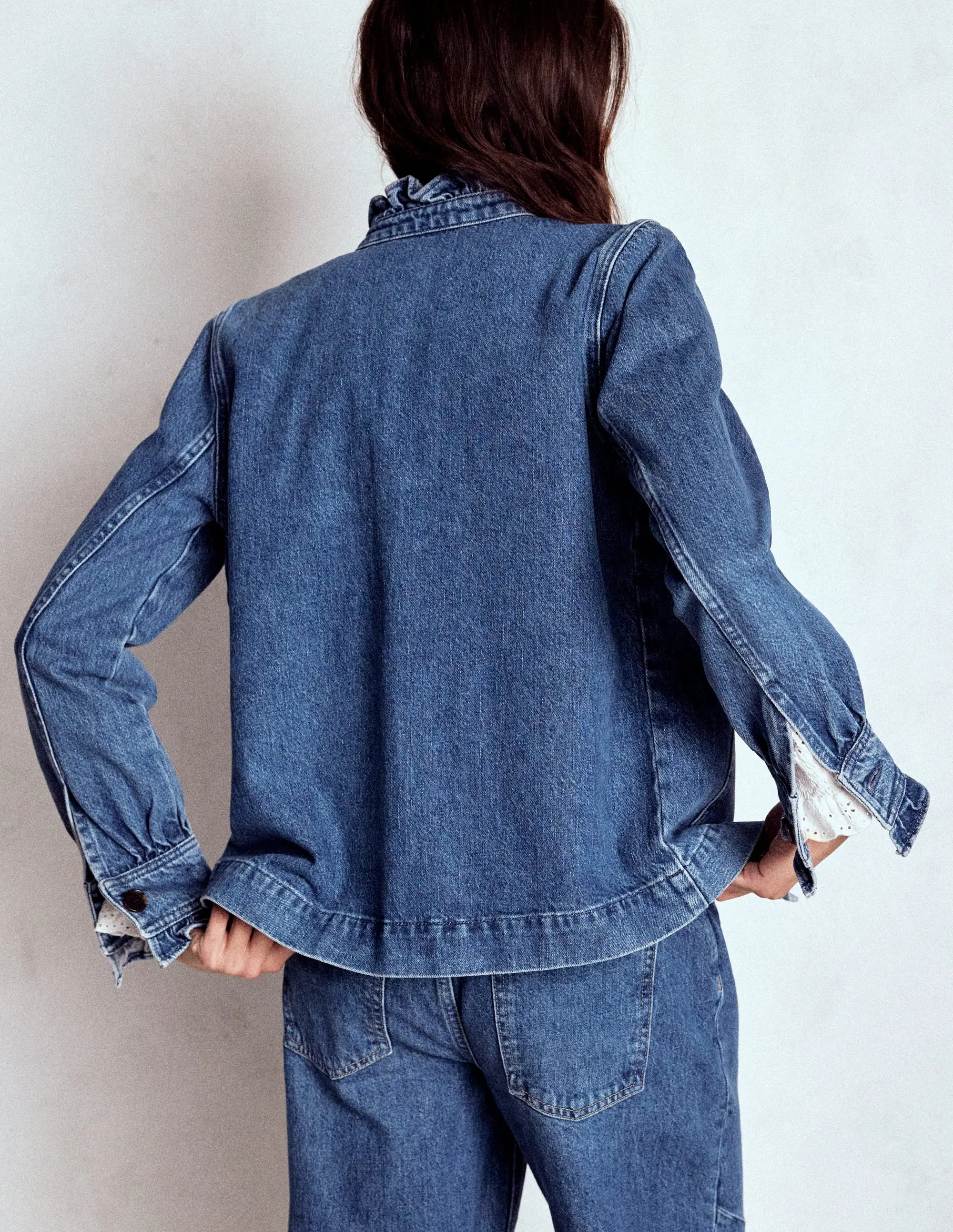 PerimeterStructuralBoning Denim Frill Collar Jacket-Mid Wash