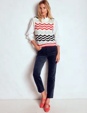 High-Waisted Cord Slim Jeans-Navy Year Round Piece