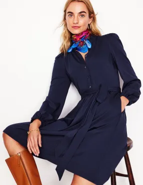 Willow Frill Short Shirt Dress-Navy Stylish Mood