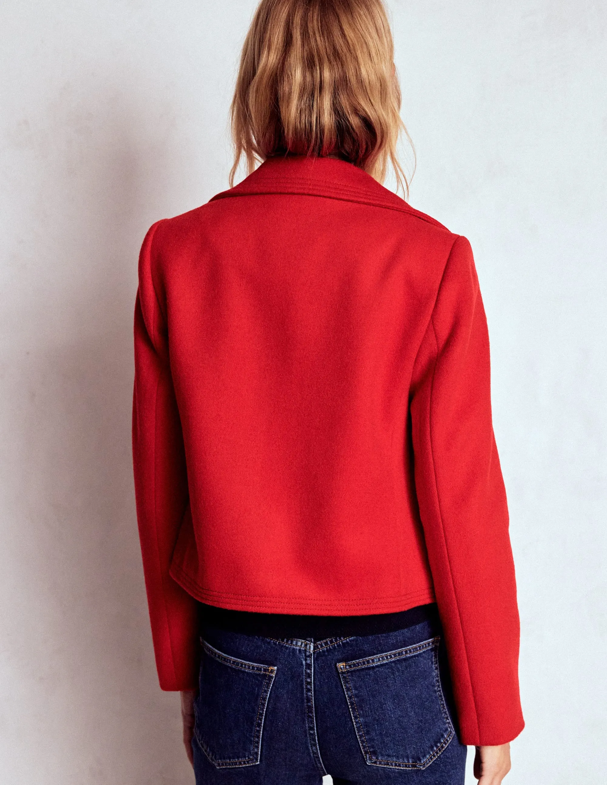 Topstitch Jacket-Poppy Red Stretch Panels