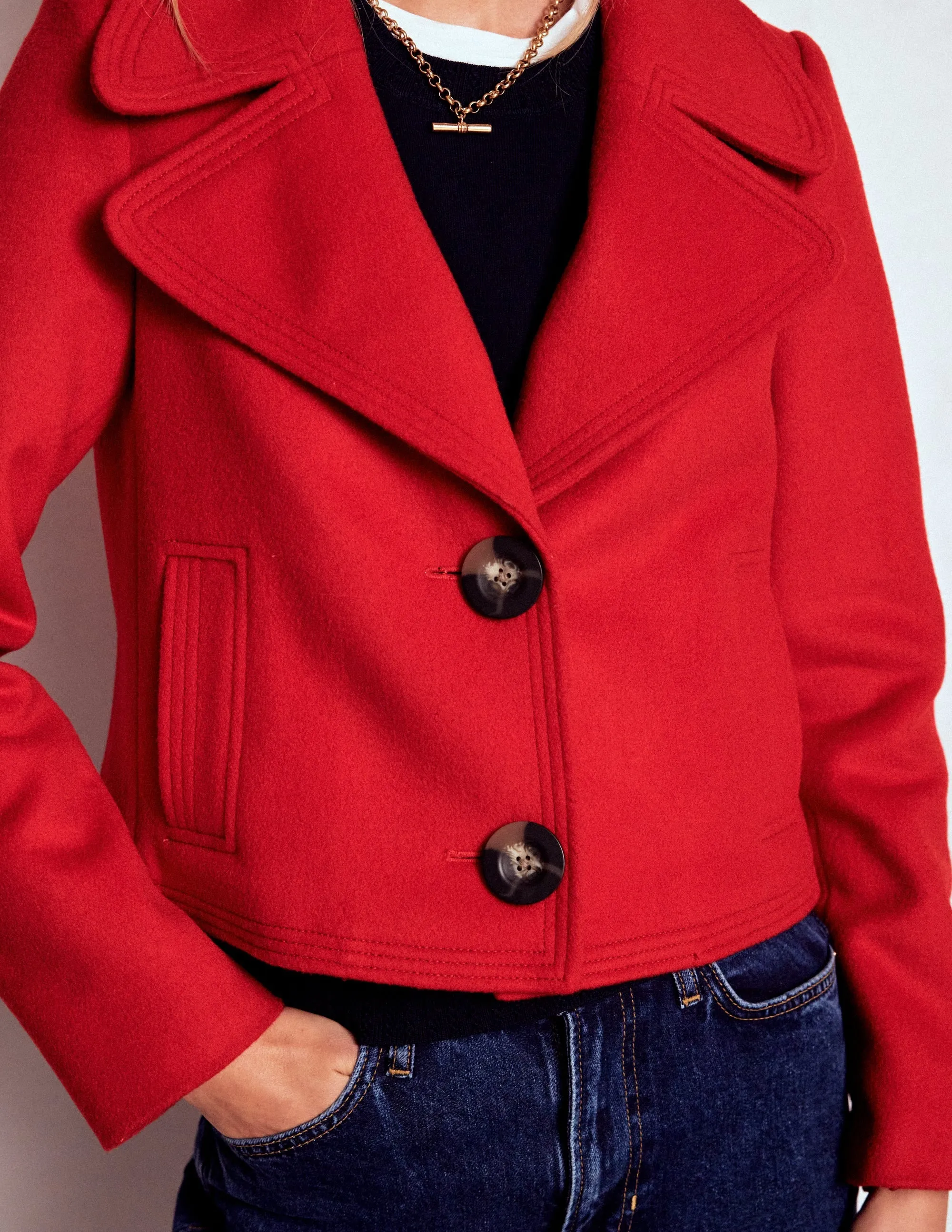 Topstitch Jacket-Poppy Red Modern Layers Elastic hem