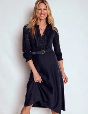 Chic Comfort Look Winifred Frilled Knitted Dress-Navy