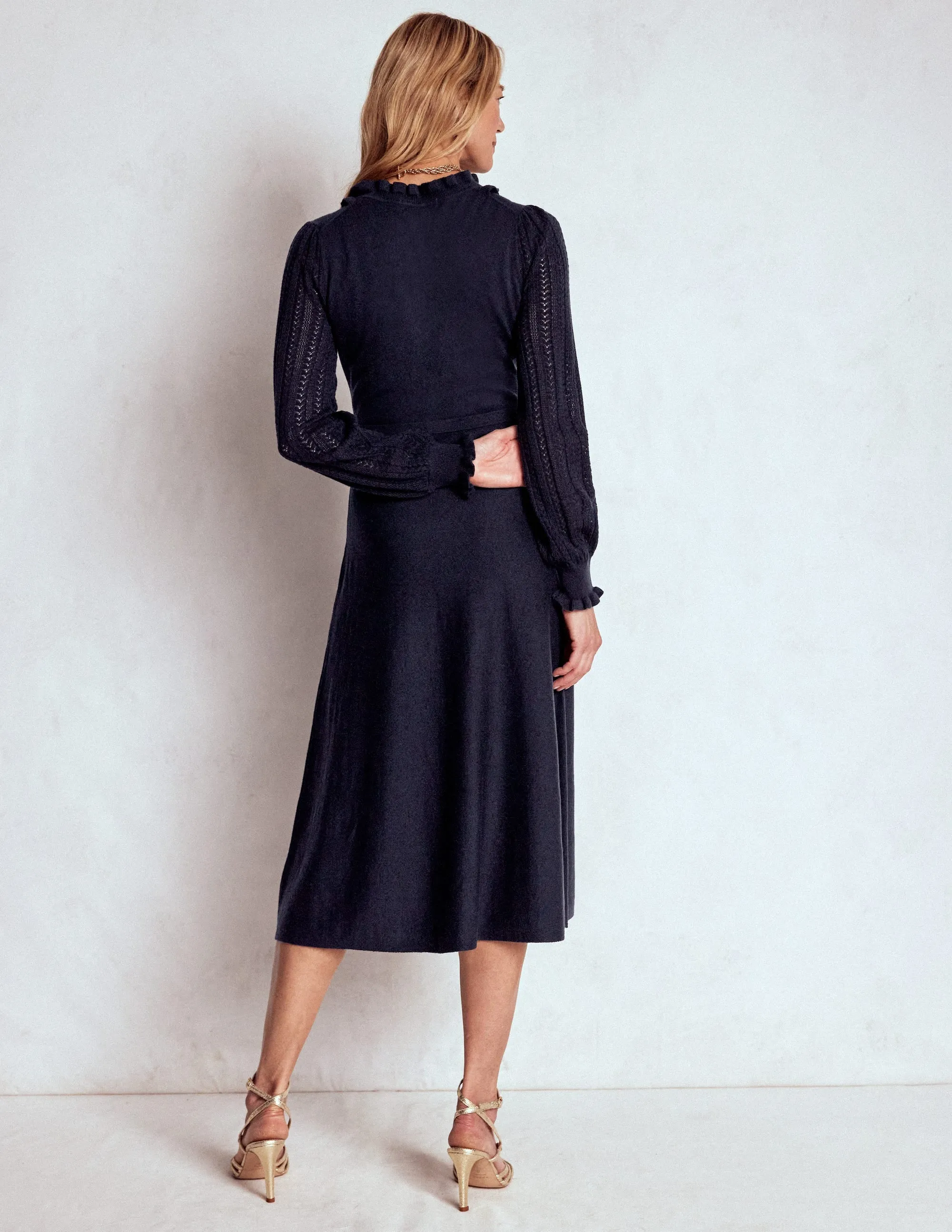 WaterRepellentCoating Winifred Frilled Knitted Dress-Navy