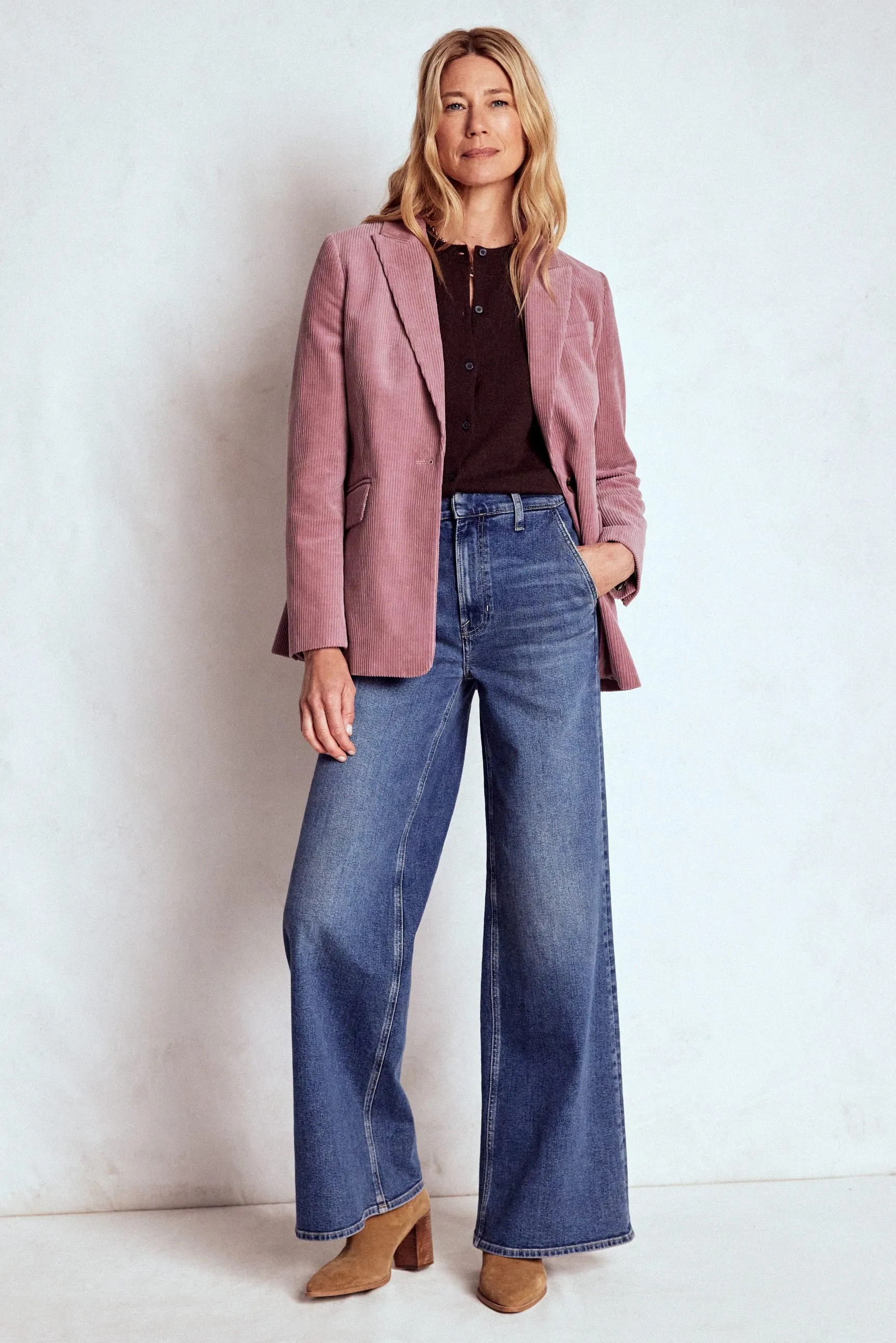 Rubberized Zippers Woodbridge Cord Blazer-Blushing Rose