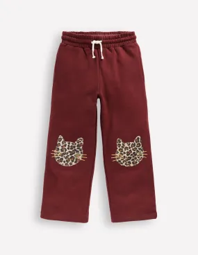 Side slits Relaxed Lines Bobbie Appliqu?? Joggers-Chestnut Cats