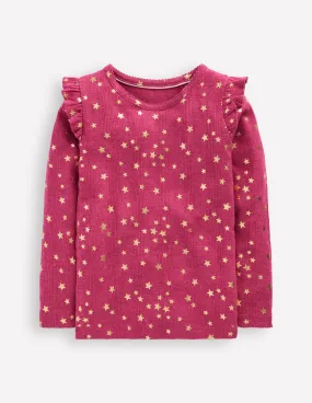 Bonded Seam Durability Odor Resistant Finish Frill Sleeve Pointelle Top-Cherry Jam