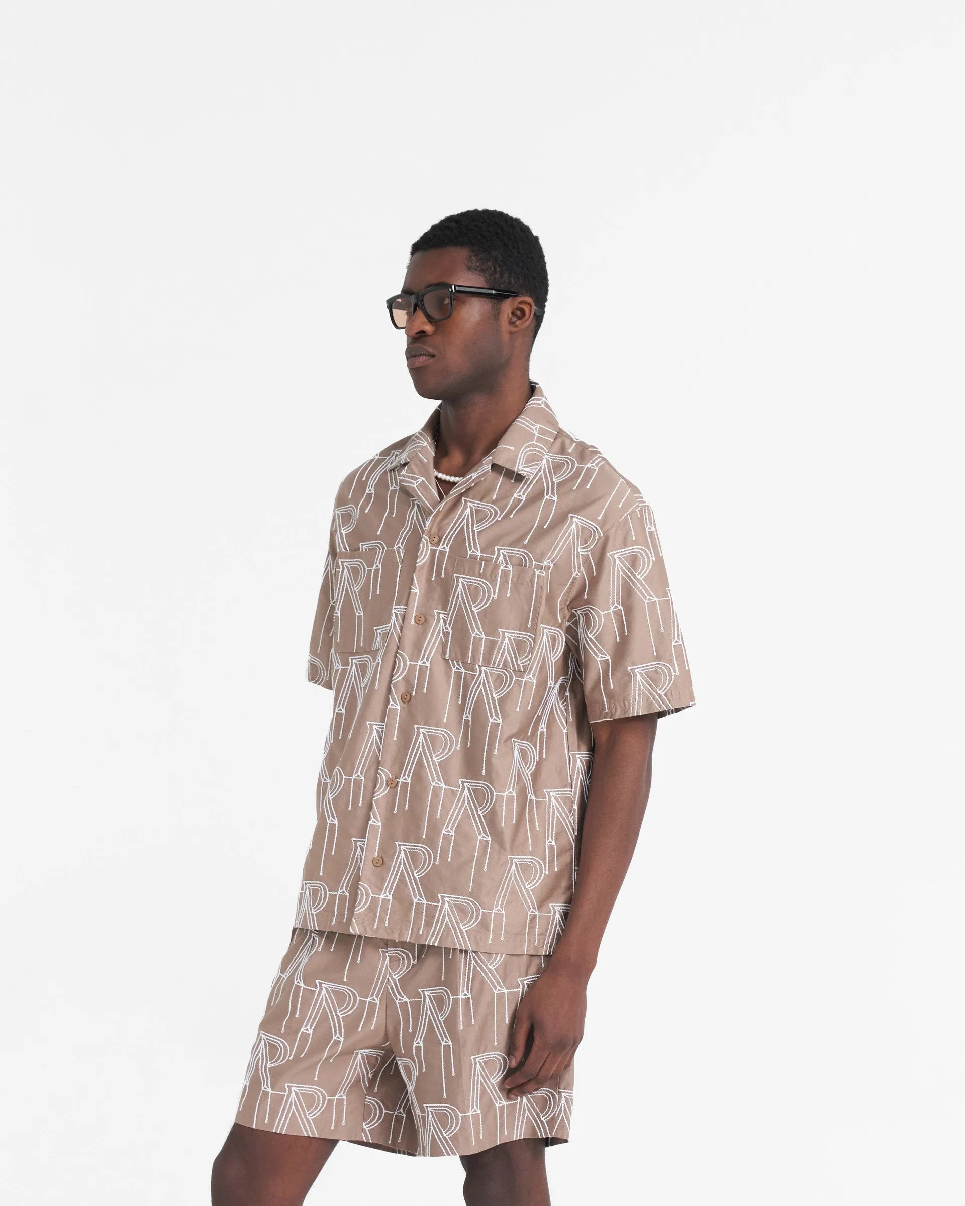 Embroidered Initial Overshirt - Washed Taupe Coffee Run Everyday Look