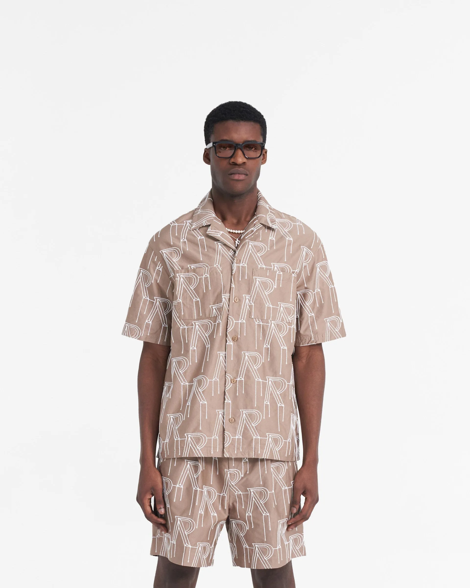 Holiday Travel Embroidered Initial Overshirt - Washed Taupe