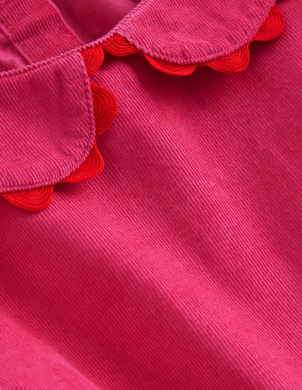 Pocket-Detail Flattering Look Cord Ric Rac Trim Dress-Raspberry Pink