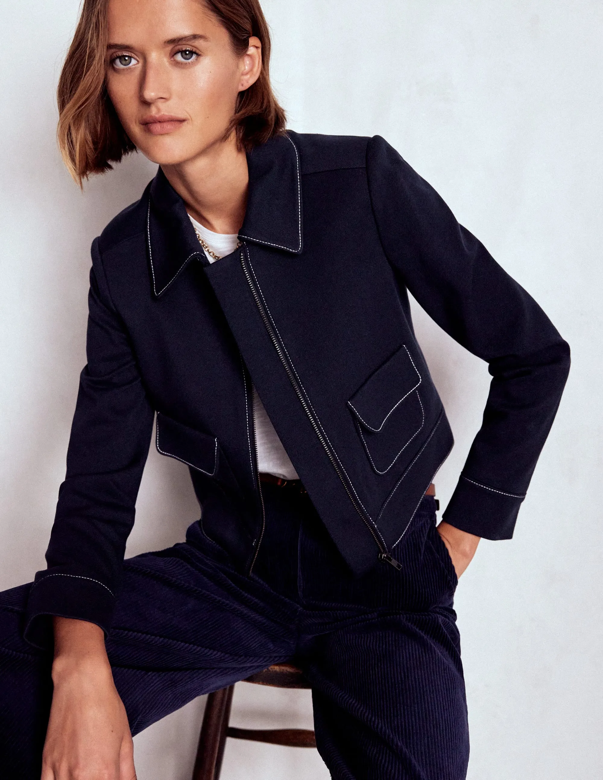 Zip Patch Pocket Jacket-NAVY Neutral Fit Design