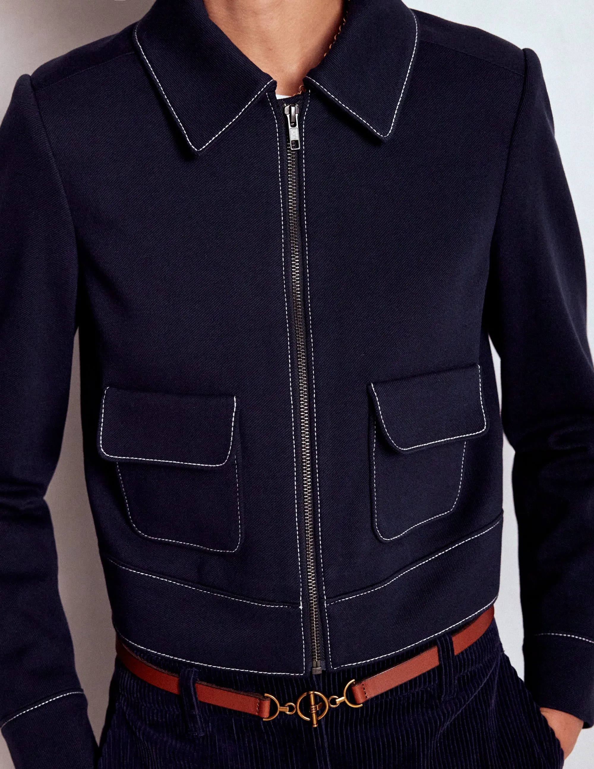 Zip Patch Pocket Jacket-NAVY Quick Dry Technology Crisp Weather Fit