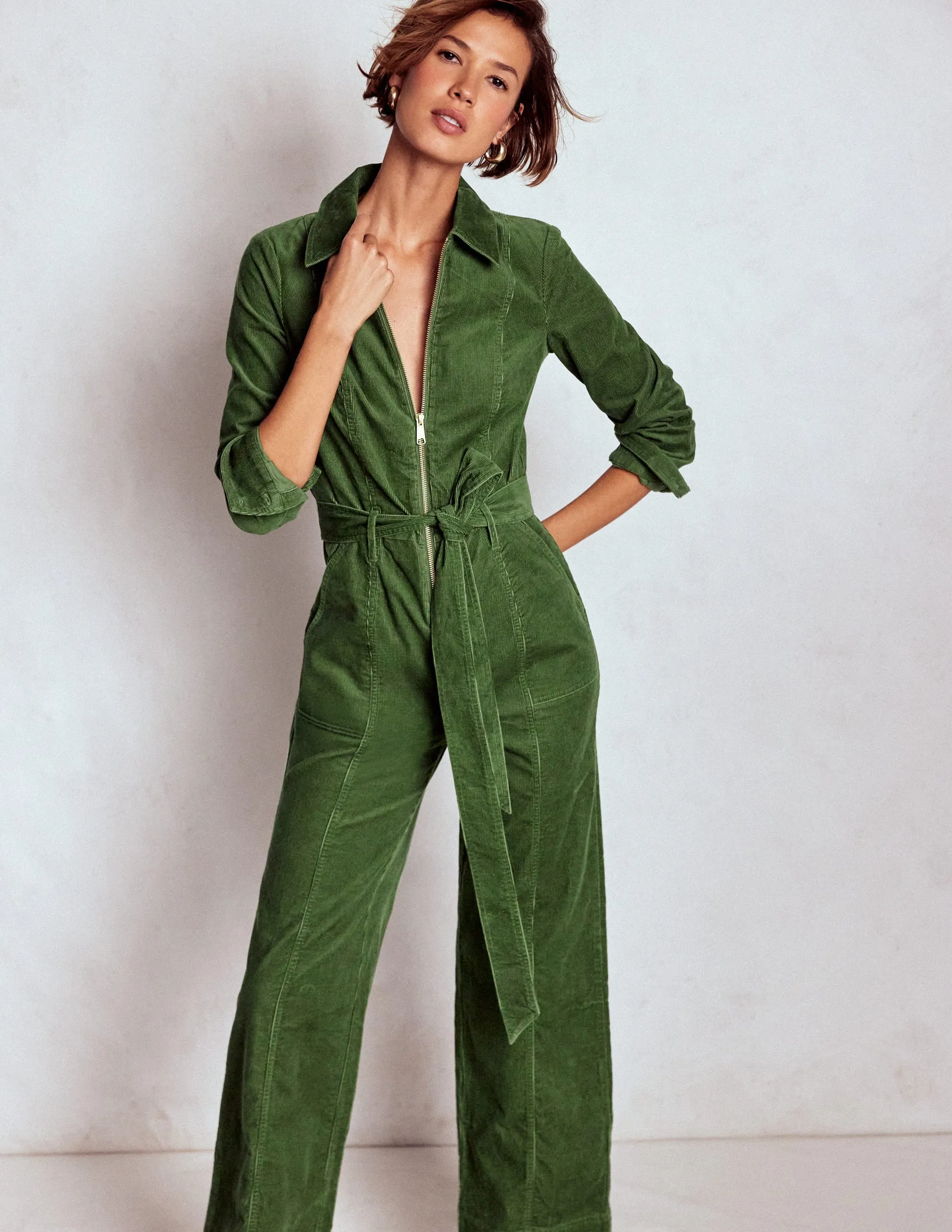 Zip Up Cord LS Jumpsuit-Fern All Inclusive