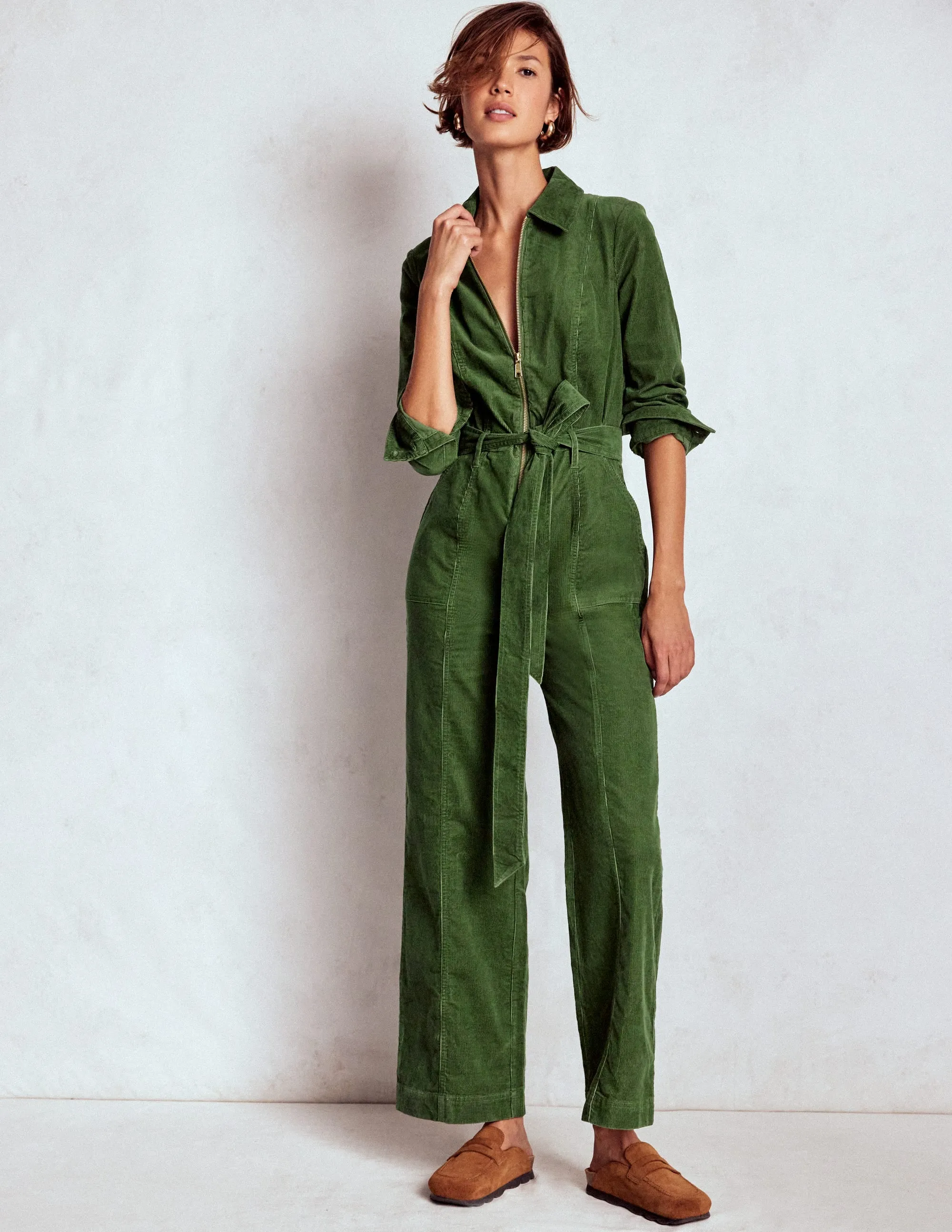 Zip Up Cord LS Jumpsuit-Fern Day Love