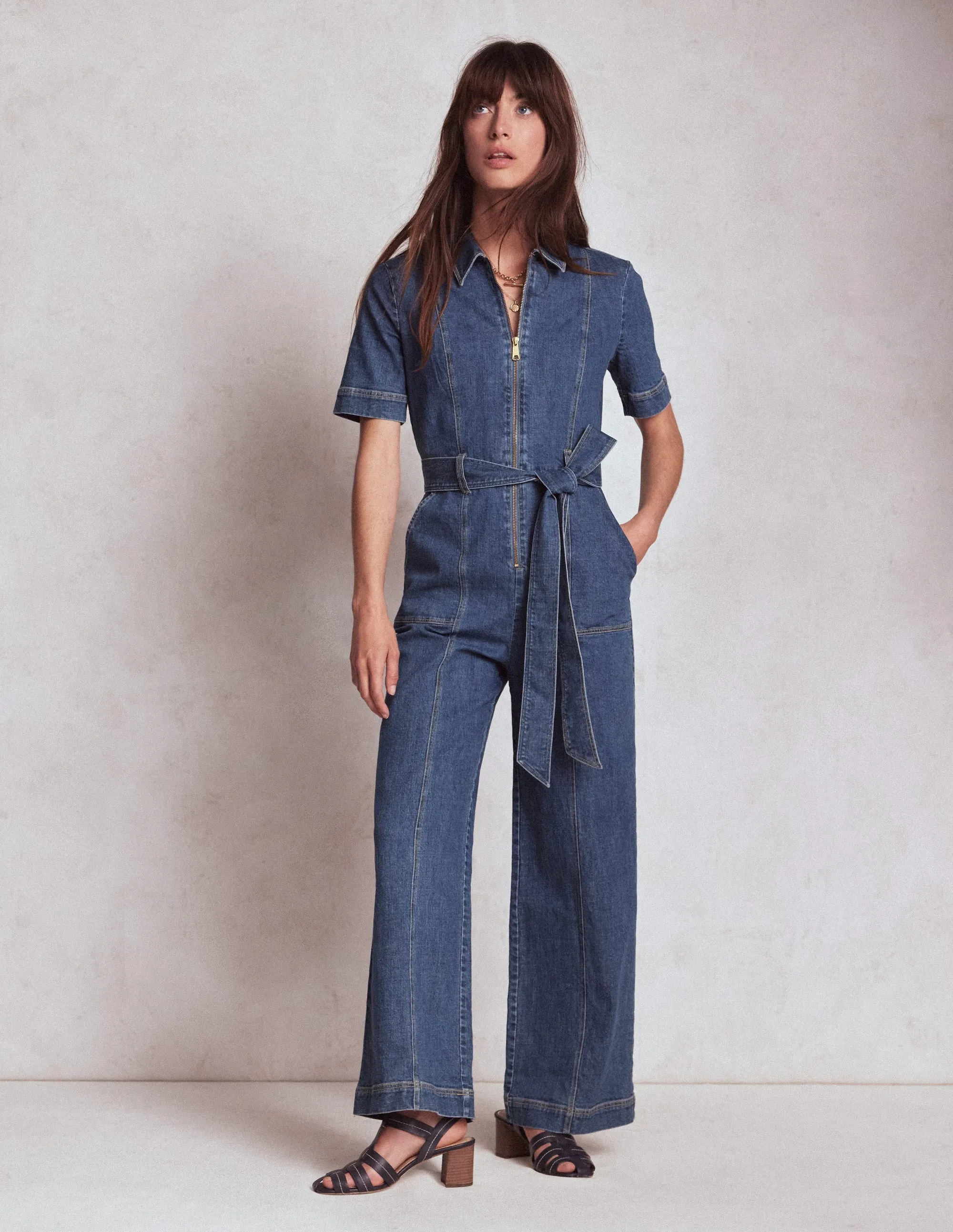 Zip Up Denim Jumpsuit-Mid Vintage Day Chic