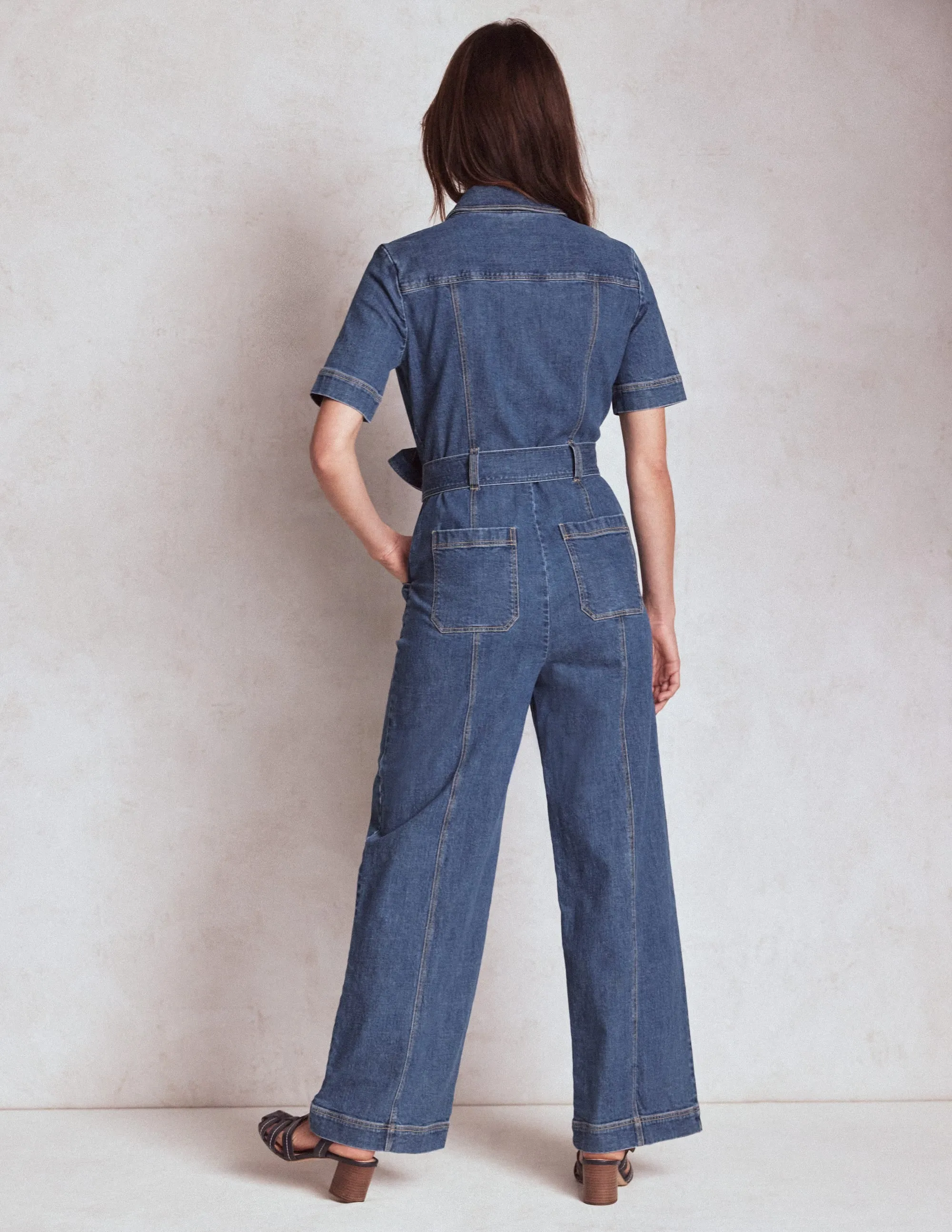 Warranty-Included Fashionable And Functional Zip Up Denim Jumpsuit-Mid Vintage